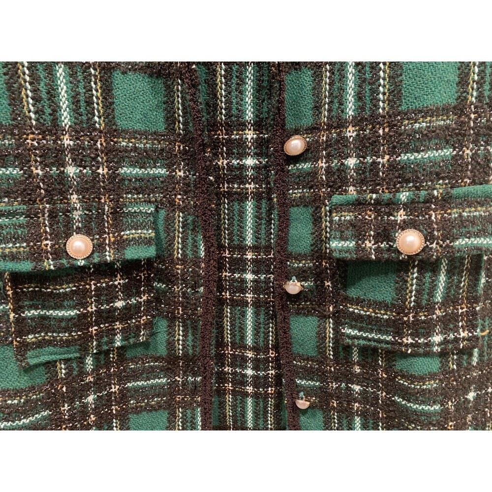 Spoon Jeans Green/Brown/Lurix Plaid Pearl Button Vest Women’s Size L NEW w/Tag - Picture 8 of 16